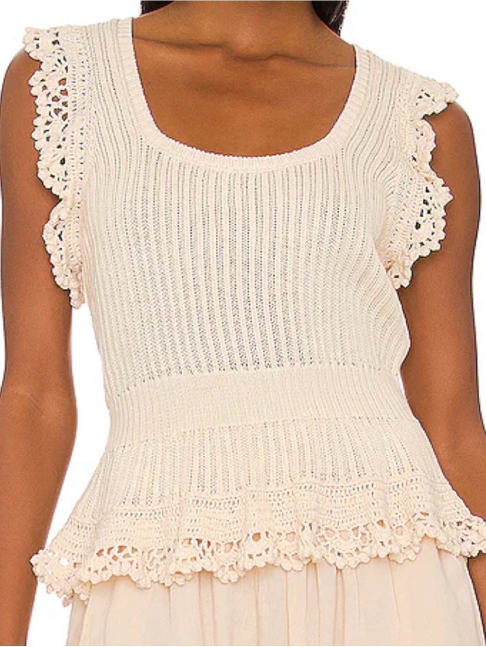 PAIGE Cream Crochet and Knit Top
